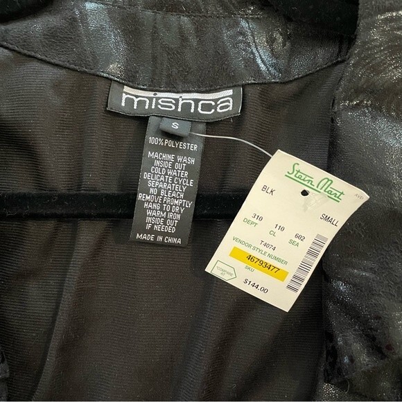 NWT MISHCA Tie Front Jacket Topper Black Tonal Animal Print Ruffle Size Small - Picture 4 of 6